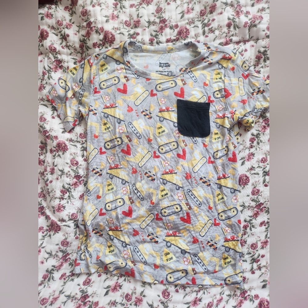 Dream Big Little Construction Valentines Pocket Tee 5/6